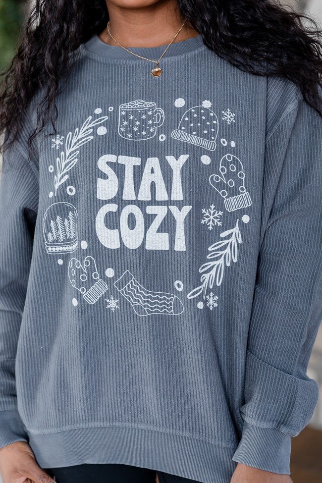 Stay Cozy Winter Charcoal Corded Graphic Sweatshirt sold by Pink Lily product image thumbnail 3