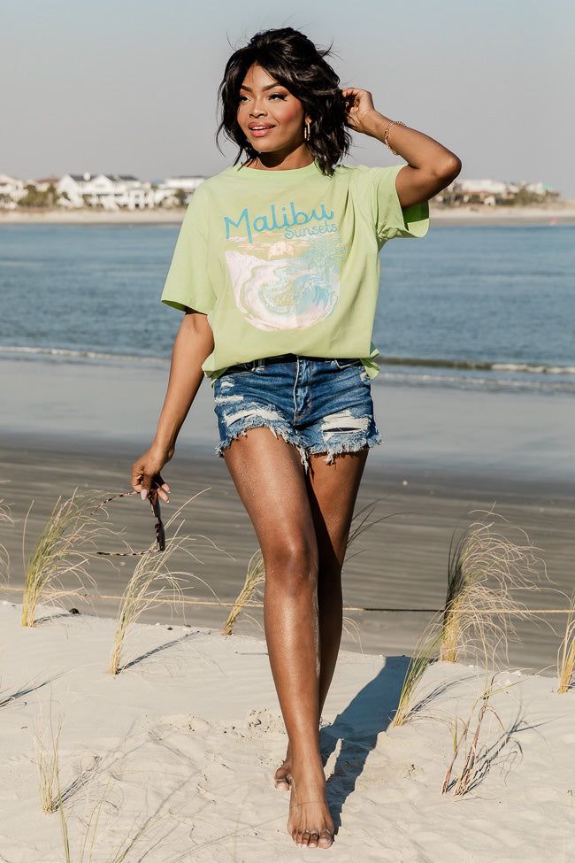 Malibu Sunsets Mint Oversized Graphic Tee sold by Pink Lily product image thumbnail 2