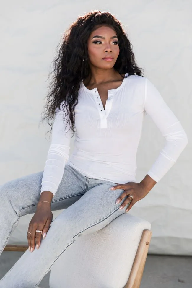 All The Better White Ribbed Knit Henley Tee FINAL SALE sold by Pink Lily
