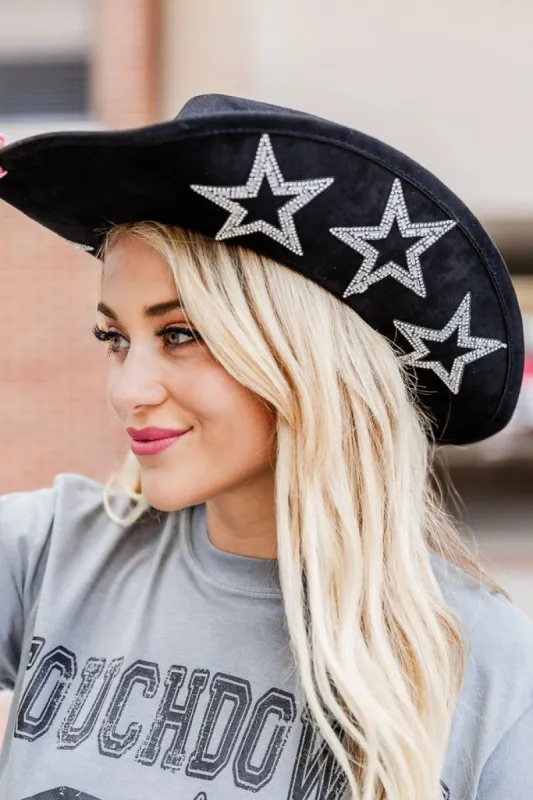 Look To The Stars Black Rhinestone Studded Star Cowboy Hat FINAL SALE sold by Pink Lily