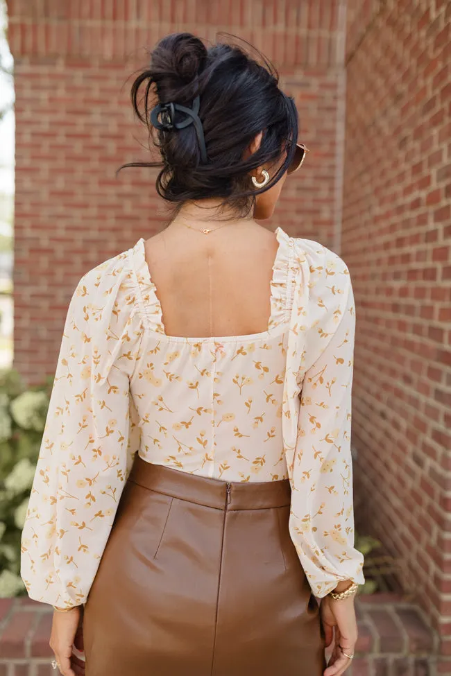 Show Me The Way Tan Ruched Balloon Sleeve Floral Bodysuit sold by Pink Lily product image thumbnail 5