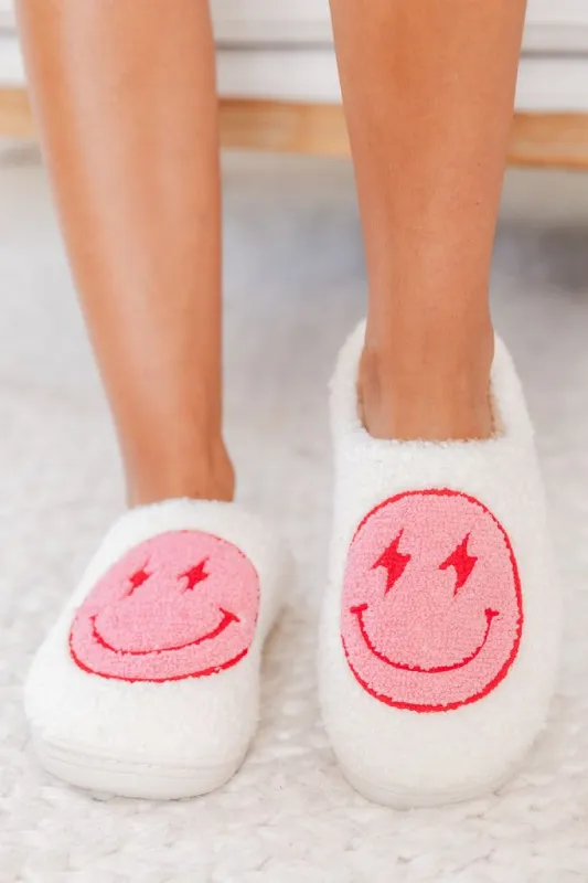 Pink Lightning Bolt Smiley Slippers made by Pink Lily