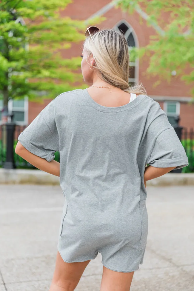 On A Daily Basis Heather Grey Deep V-Neck Pocketed Romper FINAL SALE sold by Pink Lily product image thumbnail 4