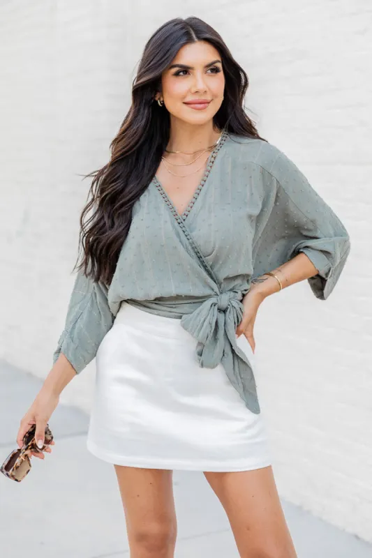 As You Wish Sage Short Sleeve Wrap Blouse FINAL SALE sold by Pink Lily