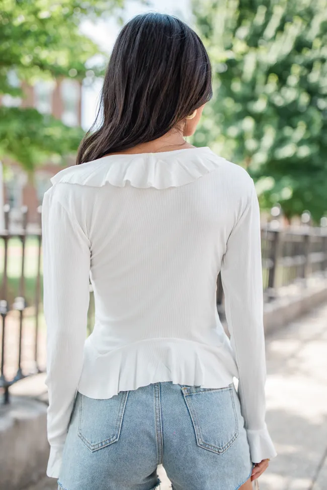 Treat You The Same Ivory Ruffle Detail Ribbed Blouse sold by Pink Lily product image thumbnail 5