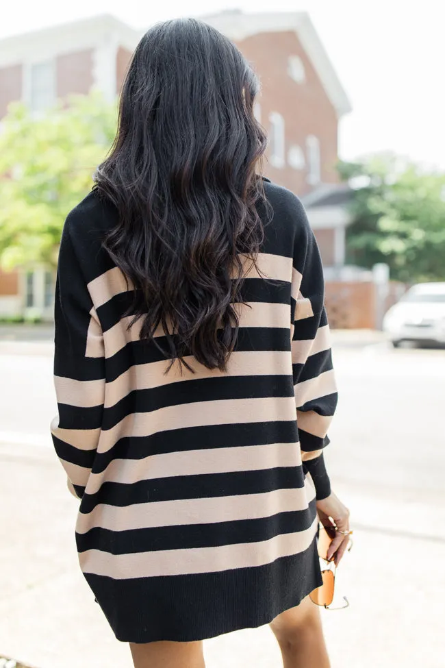 Pulling Heartstrings Black And Tan Striped Quarter Zip Pullover FINAL SALE sold by Pink Lily product image thumbnail 5