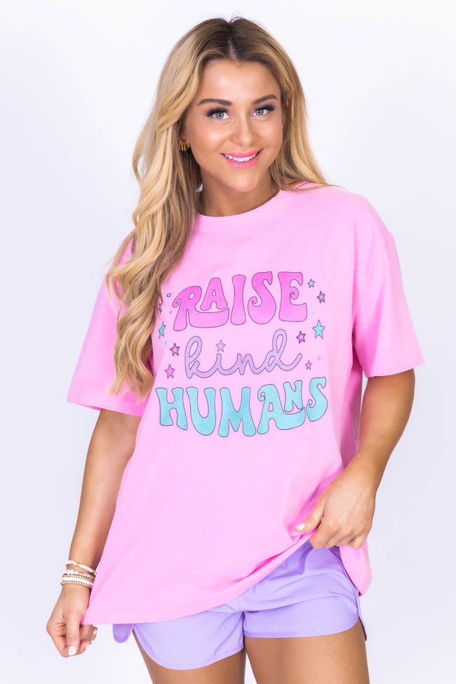 Raise Kind Humans Pink Oversized Graphic Tee sold by Pink Lily product image thumbnail 3