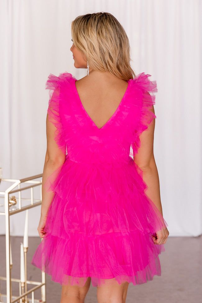 Special Feeling Hot Pink V-Neck Tulle Mini Dress FINAL SALE sold by Pink Lily product image thumbnail 4