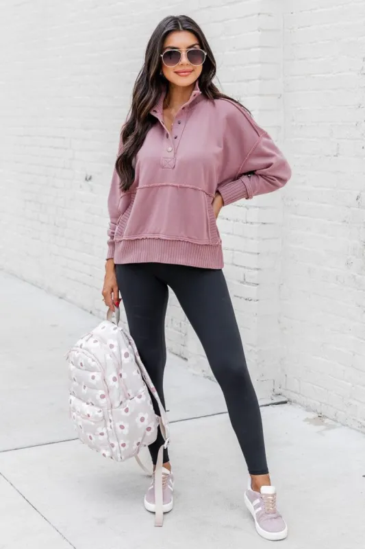 Just Go With It Mauve Henley Pullover sold by Pink Lily
