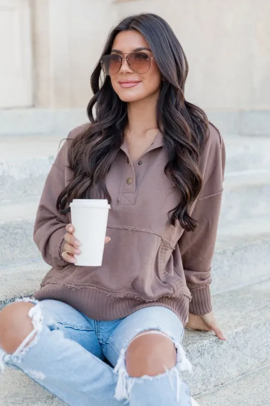 Just Go With It Brown Henley Pullover FINAL SALE sold by Pink Lily
