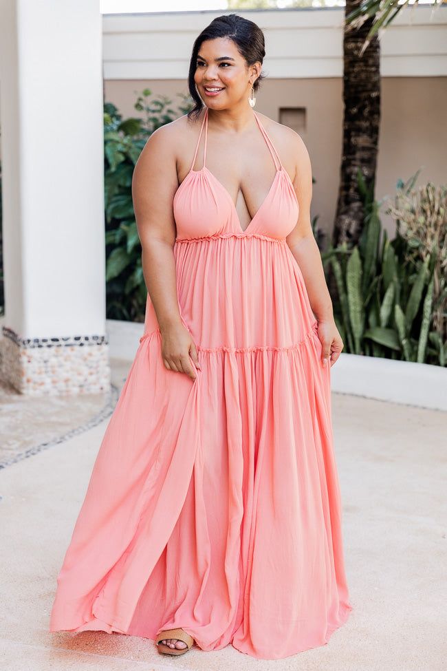 Daybreak Skyline Coral Halter Maxi Dress sold by Pink Lily product image thumbnail 9