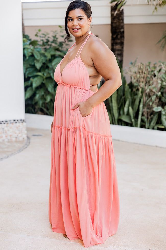 Daybreak Skyline Coral Halter Maxi Dress sold by Pink Lily product image thumbnail 10