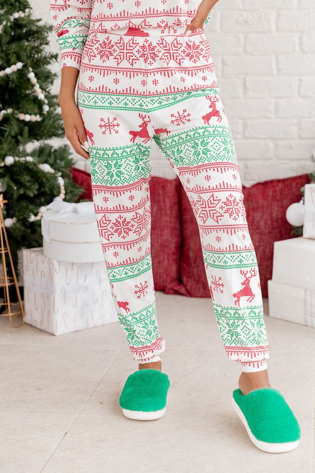 Sleigh All Day Red and Green Fair Isle Pajama Pant sold by Pink Lily