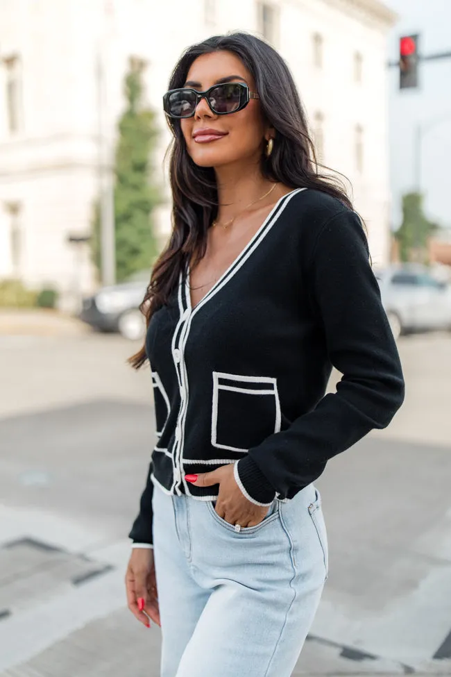 Gives Me Time Black and Ivory Contrast Trim Cardigan FINAL SALE sold by Pink Lily product image thumbnail 3