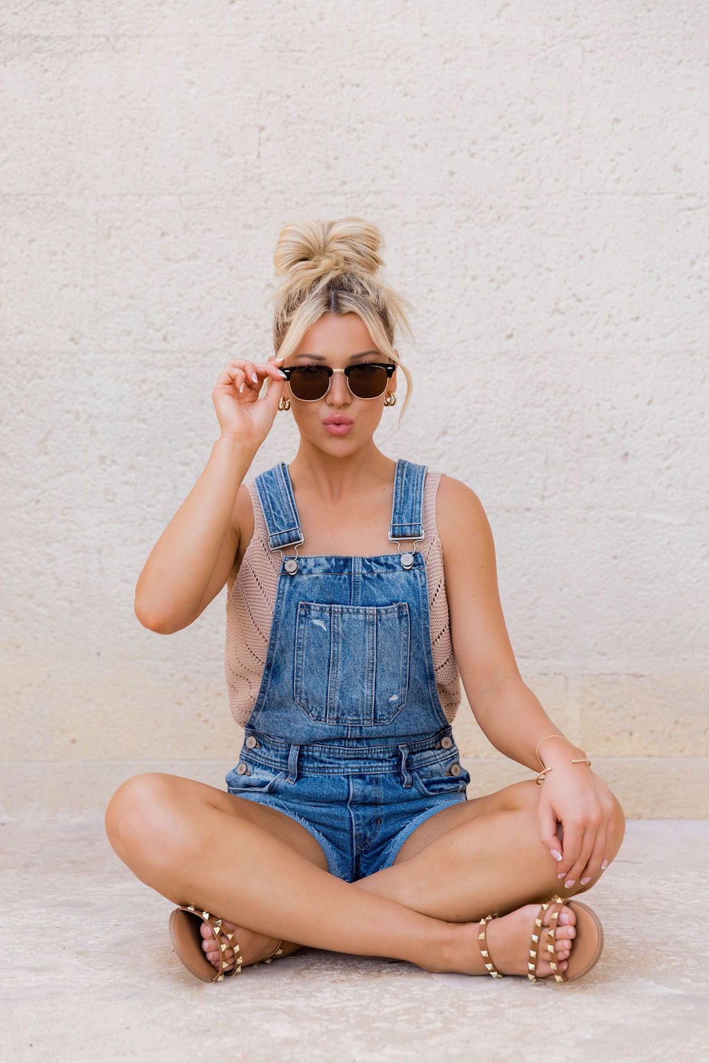 Summer Lovin' Distressed Denim Overall Shorts FINAL SALE sold by Pink Lily product image thumbnail 2