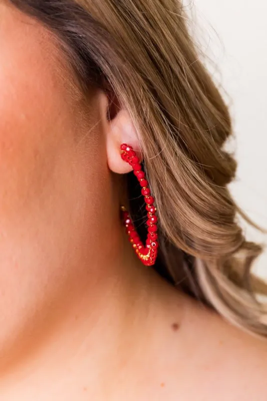 In Our Favor Red Beaded Hoop Earrings FINAL SALE sold by Pink Lily