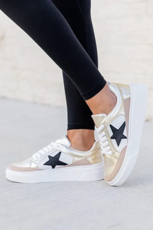 Cleo Gold And Black Star Sneakers FINAL SALE sold by Pink Lily