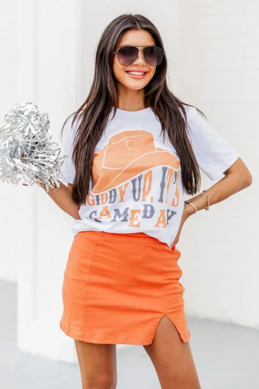 Giddy up its Gameday Orange White Graphic Tee sold by Pink Lily