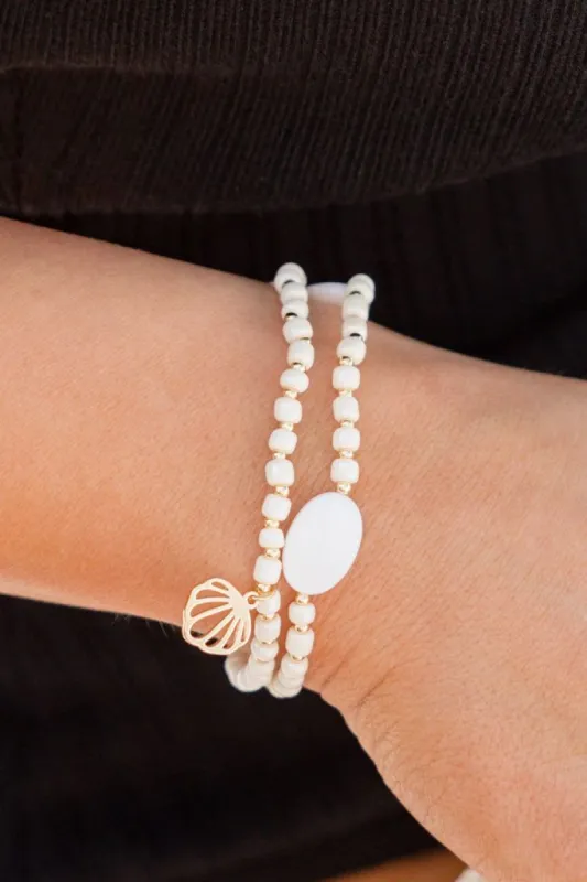Ivory Beaded Shell Double Bracelet SALE sold by Pink Lily