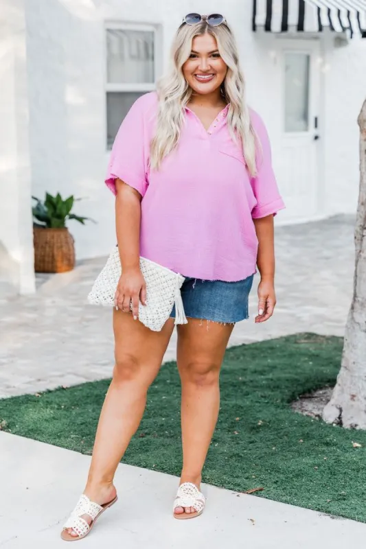 Guarded Treasure Pink Gauze Henley Blouse FINAL SALE sold by Pink Lily