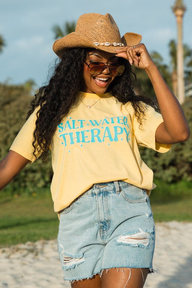 Salt Water Therapy Yellow Oversized Graphic Tee sold by Pink Lily