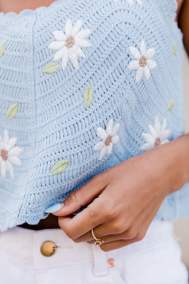 Fresh As A Daisy Sky Blue Daisy Applique Crochet Tank sold by Pink Lily product image thumbnail 5