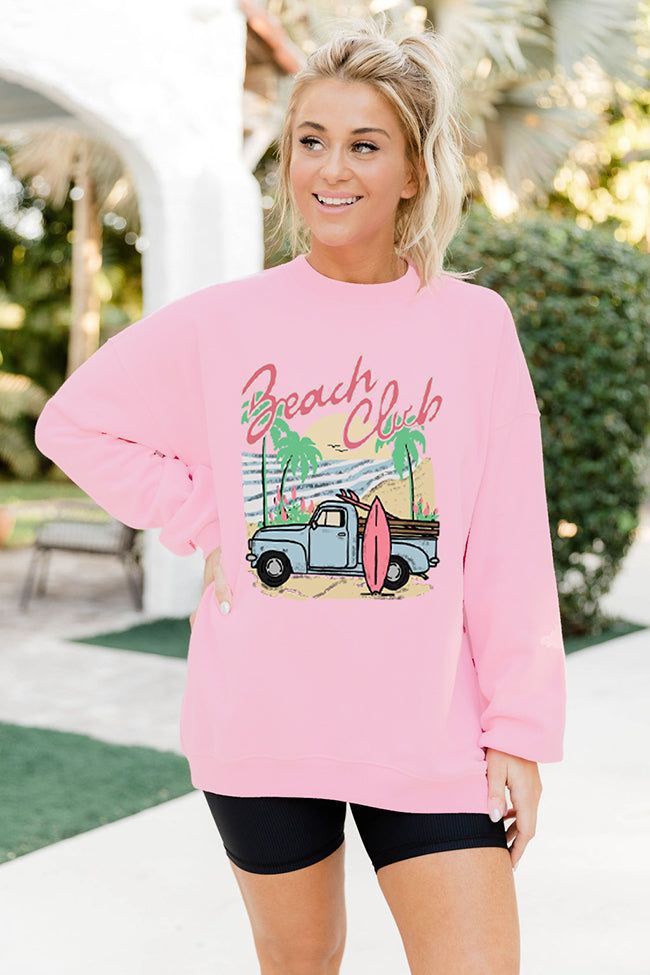 Beach Club Light Pink Oversized Graphic Sweatshirt sold by Pink Lily