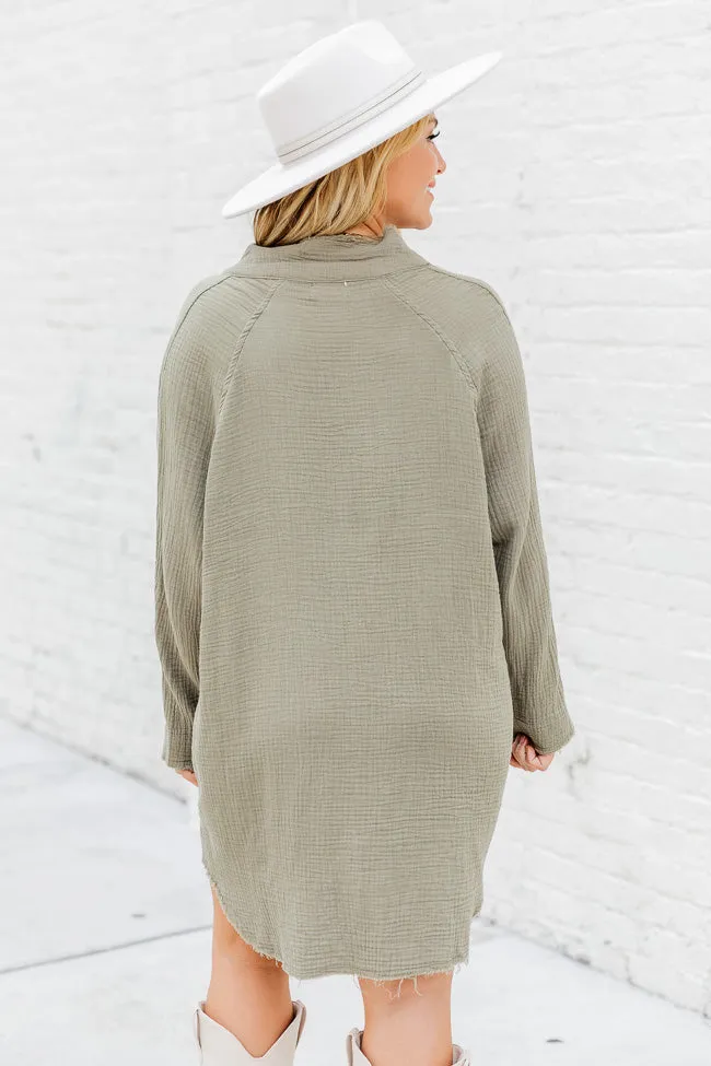 Catching Up Olive Gauze Button Up Dress FINAL SALE sold by Pink Lily product image thumbnail 5