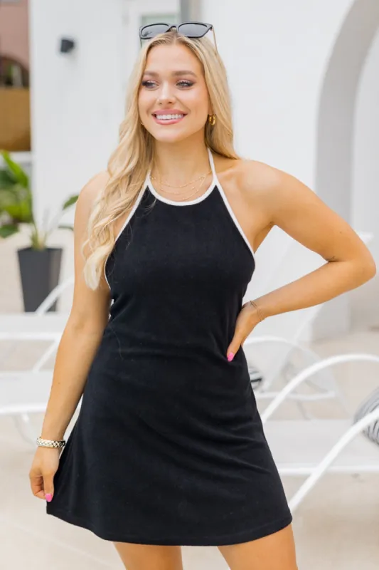 Reese Black Terrycloth Halter Mini Dress FINAL SALE sold by Pink Lily