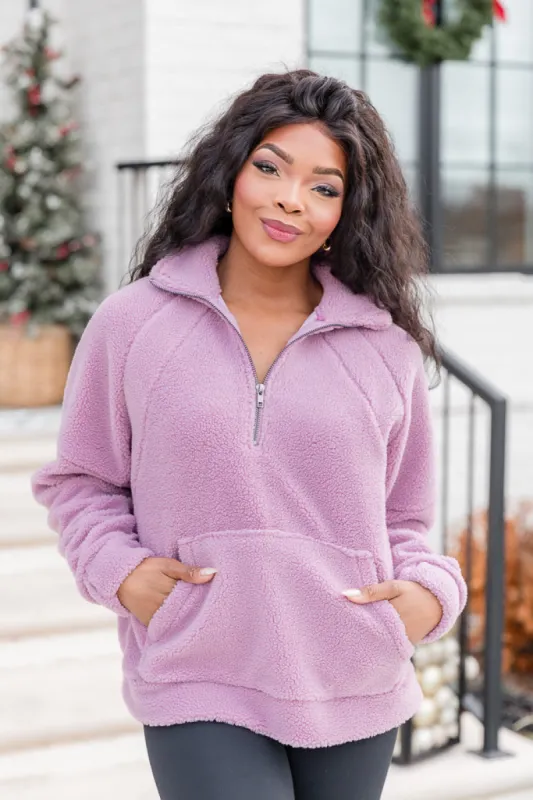 It Starts Now Purple Sherpa Quarter Zip Pullover FINAL SALE sold by Pink Lily