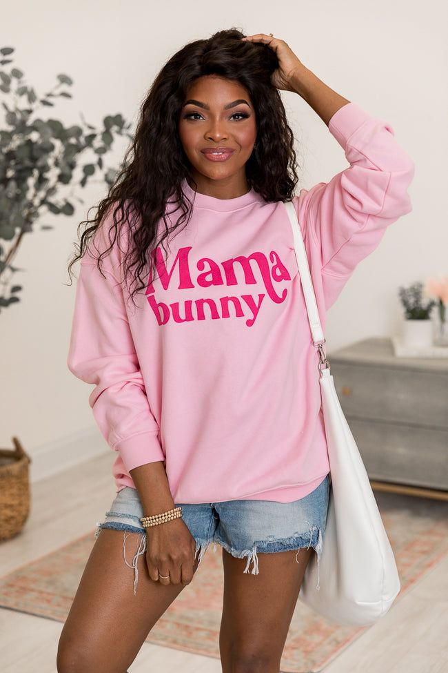 Mama Bunny Light Pink Oversized Graphic Sweatshirt sold by Pink Lily