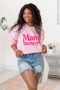 Mama Bunny Light Pink Oversized Graphic Sweatshirt sold by Pink Lily