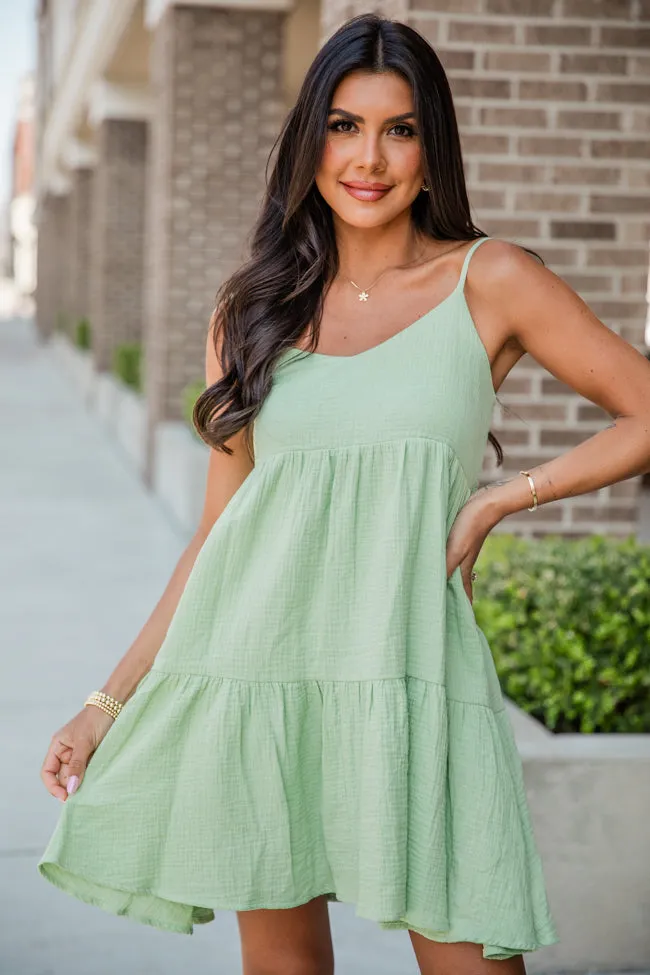 Lead The Way Green Tiered Woven Mini Dress sold by Pink Lily