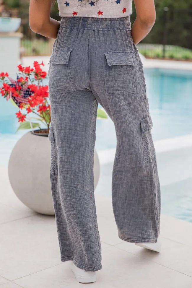 Here We Go Again Navy Acid Wash Gauze Cargo Pants FINAL SALE sold by Pink Lily product image thumbnail 4