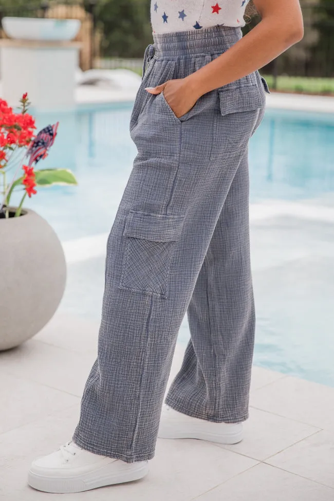 Here We Go Again Navy Acid Wash Gauze Cargo Pants FINAL SALE sold by Pink Lily product image thumbnail 3