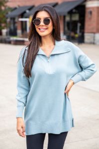 Pulling Heartstrings Blue Quarter Zip Pullover sold by Pink Lily