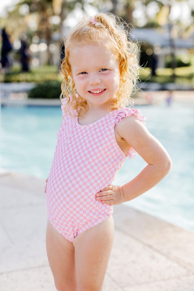 Seaside Girls Pink Checkered One Piece Swimsuit sold by Pink Lily