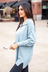 Pulling Heartstrings Blue Quarter Zip Pullover sold by Pink Lily