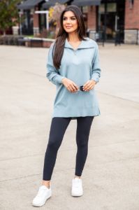Pulling Heartstrings Blue Quarter Zip Pullover sold by Pink Lily