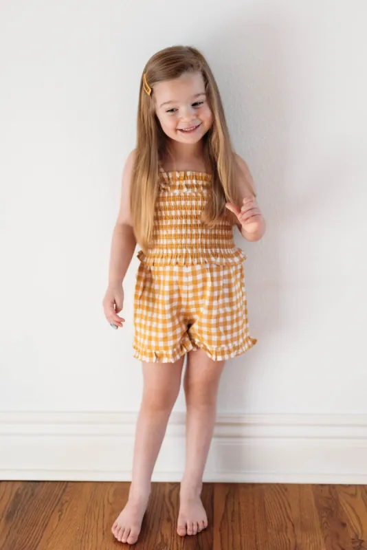 Sunshine Memories Girls Mustard Gingham Set FINAL SALE made by Pink Lily