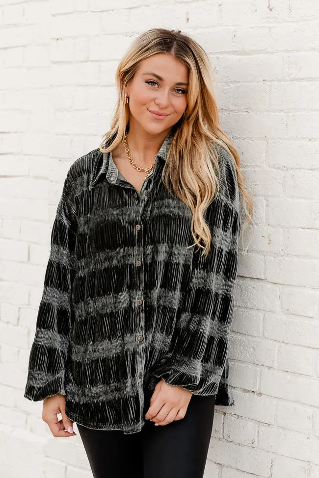 My Favorite Song Olive Velvet Button Front Shirt FINAL SALE sold by Pink Lily