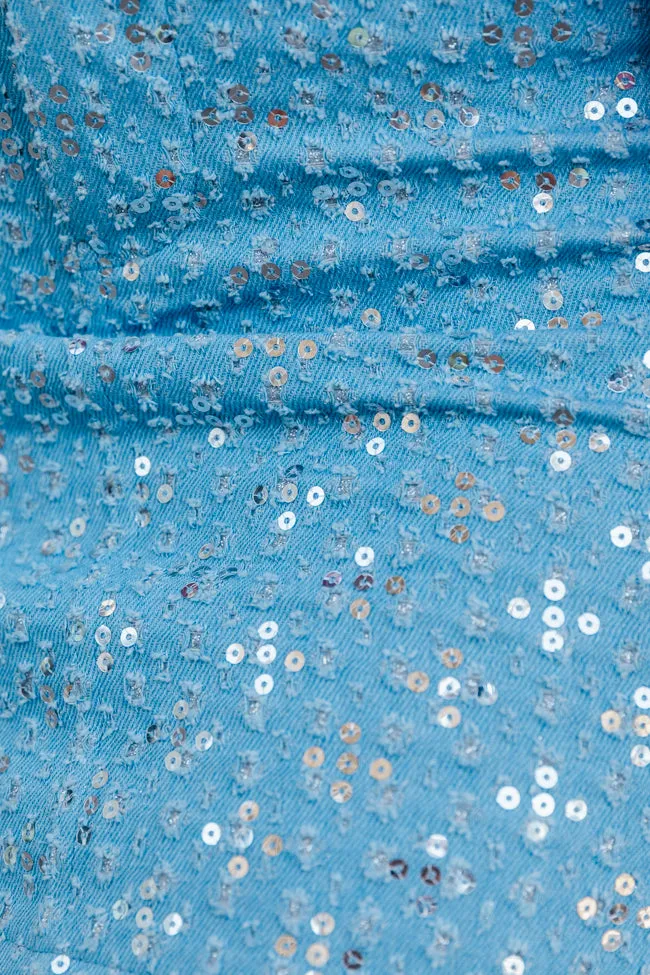 Best Of Both Worlds Sequin Embellished Light Wash Denim Mini Skirt FINAL SALE sold by Pink Lily product image thumbnail 3