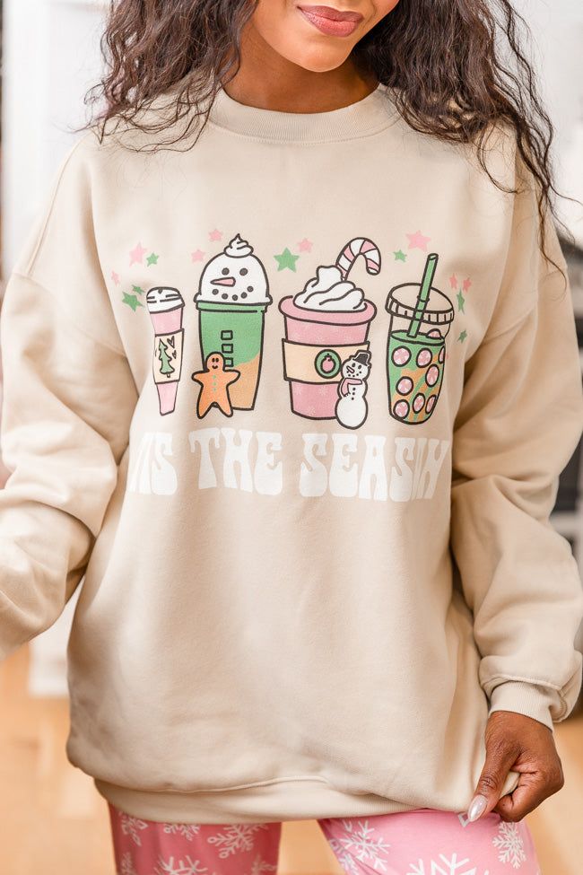 Tis The Season Winter Light Tan Oversized Graphic Sweatshirt sold by Pink Lily product image thumbnail 3