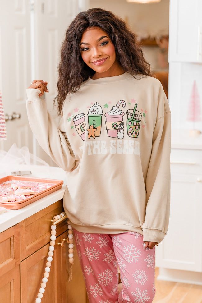 Tis The Season Winter Light Tan Oversized Graphic Sweatshirt sold by Pink Lily