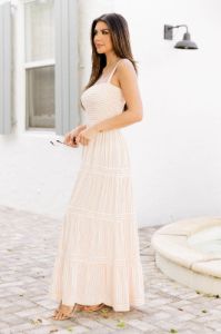 Break It Down Coral Striped Tiered Maxi Dress FINAL SALE sold by Pink Lily