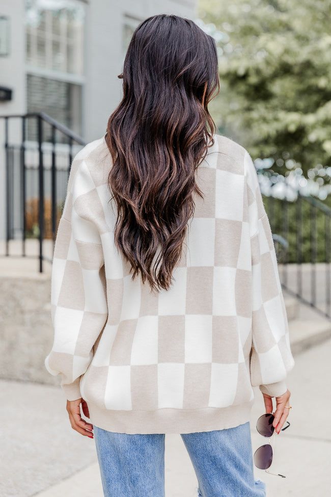 Trying Your Best Beige Checkered Cardigan sold by Pink Lily product image thumbnail 5