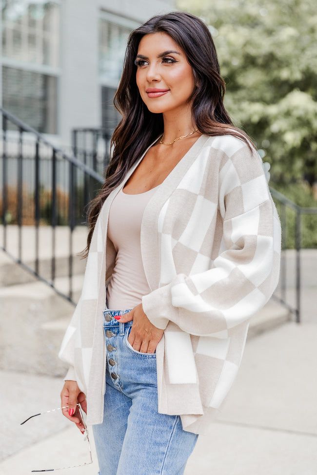 Trying Your Best Beige Checkered Cardigan sold by Pink Lily product image thumbnail 4
