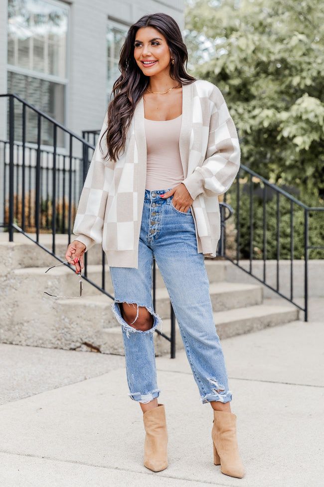 Trying Your Best Beige Checkered Cardigan sold by Pink Lily product image thumbnail 2