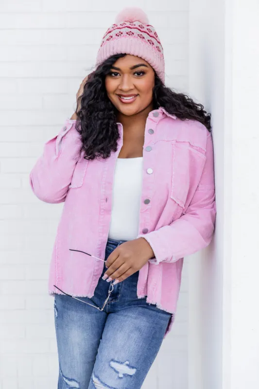 Keep Me Grounded Pink Frayed Edge Cord Shacket FINAL SALE made by Pink Lily