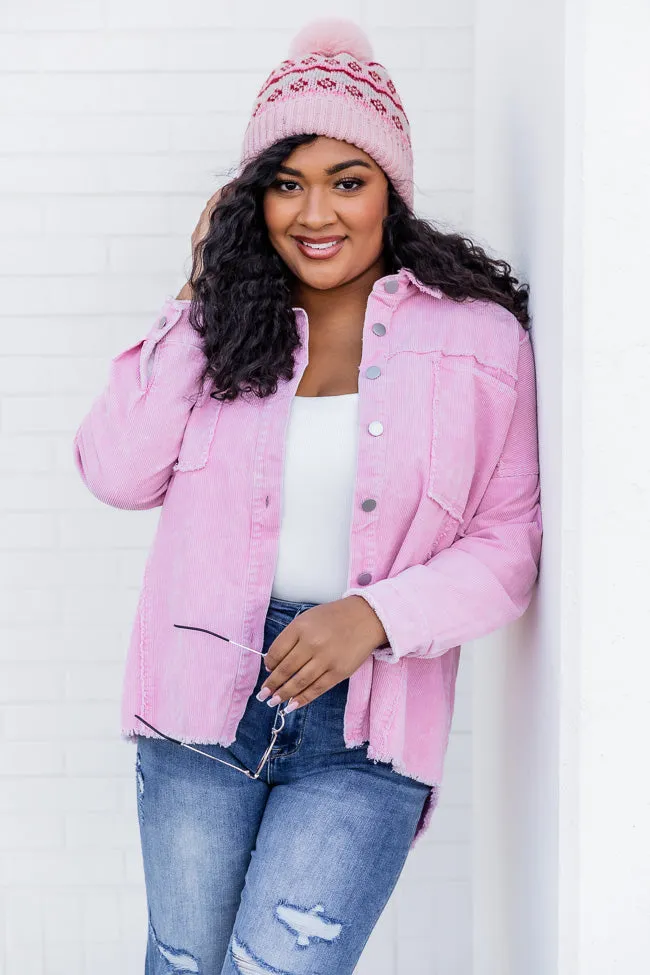 Keep Me Grounded Pink Frayed Edge Cord Shacket FINAL SALE sold by Pink Lily